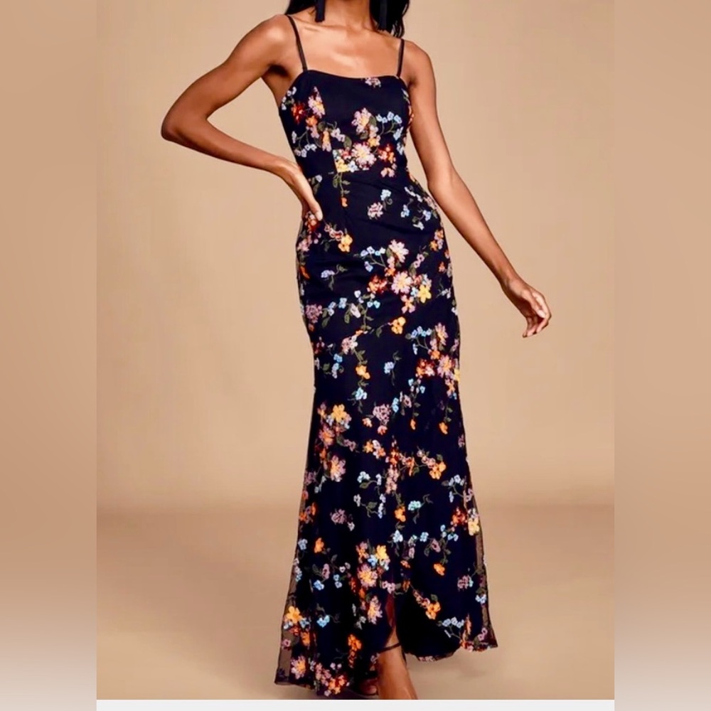 Lulus Wow and Forever Black and Floral Sequin Dress - Like New